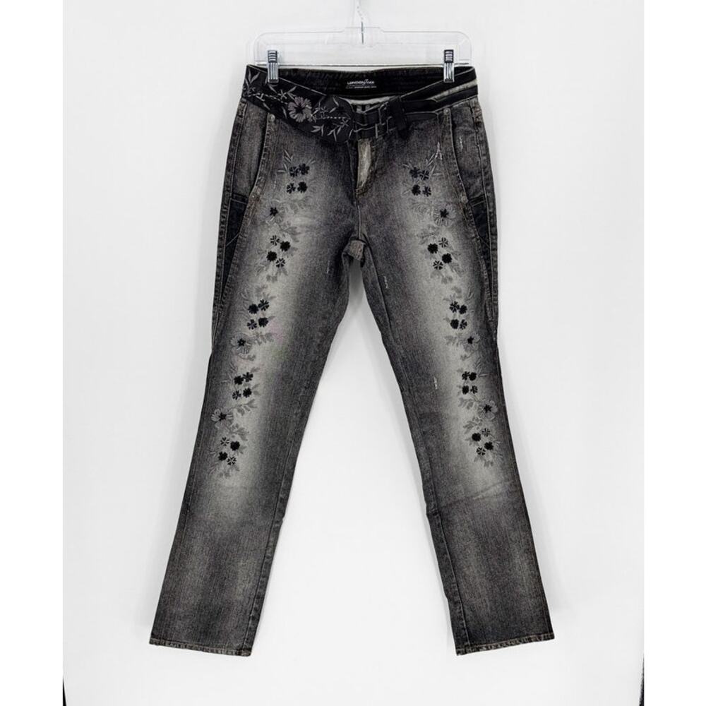 True Y2K London jeans black beaded suede accents attached faux  leather belt